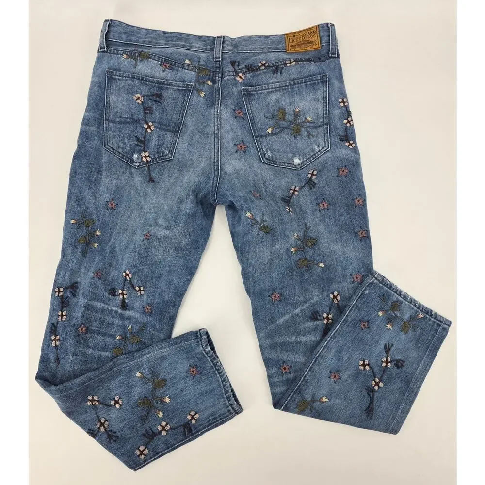 Lucky Brand  Button Fly Sienna Slim Boyfriend Embroidered‎ Distructed Jeans